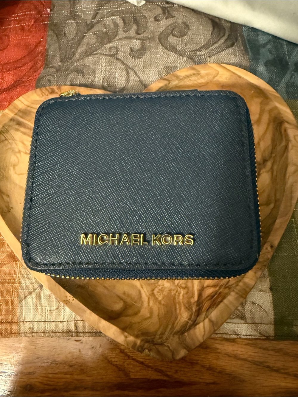Michael Kors Navy Jewelry Travel Case with Gold Logo